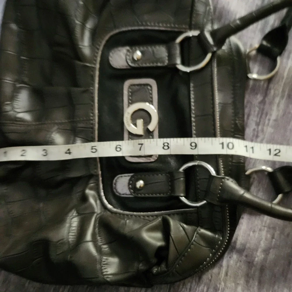 G by GUESS Gray Crocodile Embossed Satchel Bag Silver Hardware‎ Leopard Lining